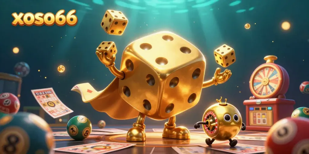 Engage with xoso66's dynamic lottery scene featuring animated lottery elements and glowing particles.