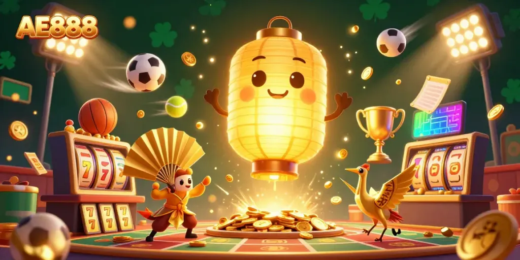Experience the AE888 casino magic with vibrant characters and dynamic gaming elements.