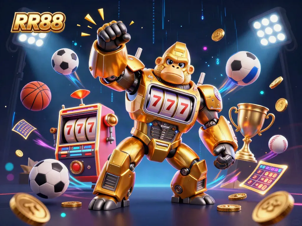 Engage with RR88's thrilling slots and sports bets in a vibrant 3D action scene.