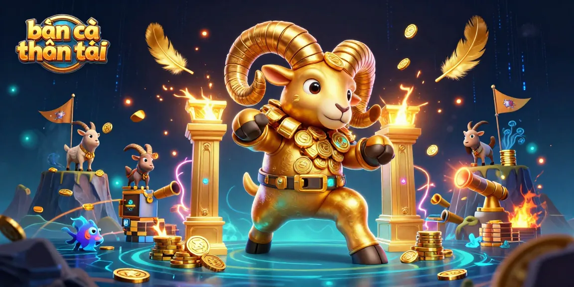bắn cá thần tài: Experience thrilling underwater action with a golden ram charging through a vibrant casino setting.