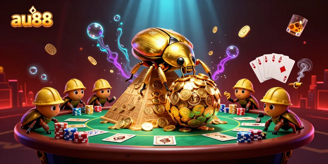 Experience thrilling gameplay at au88 with a dynamic scene of casino elements and gold coins.