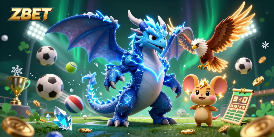 ZBET showcases an epic 3D fantasy scene with dynamic sports elements and characters.