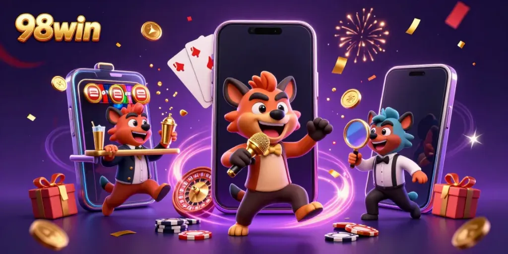 Experience the thrill of 98win's vibrant casino scene featuring hyenas in dynamic, comedic roles.