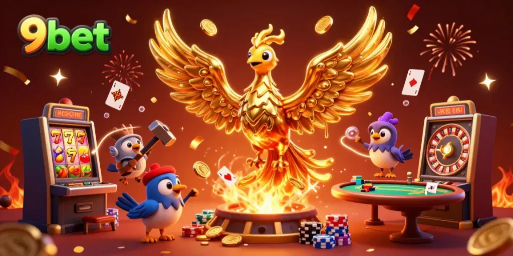 Experience thrilling gameplay at 9bet with this vibrant and dynamic online casino illustration.