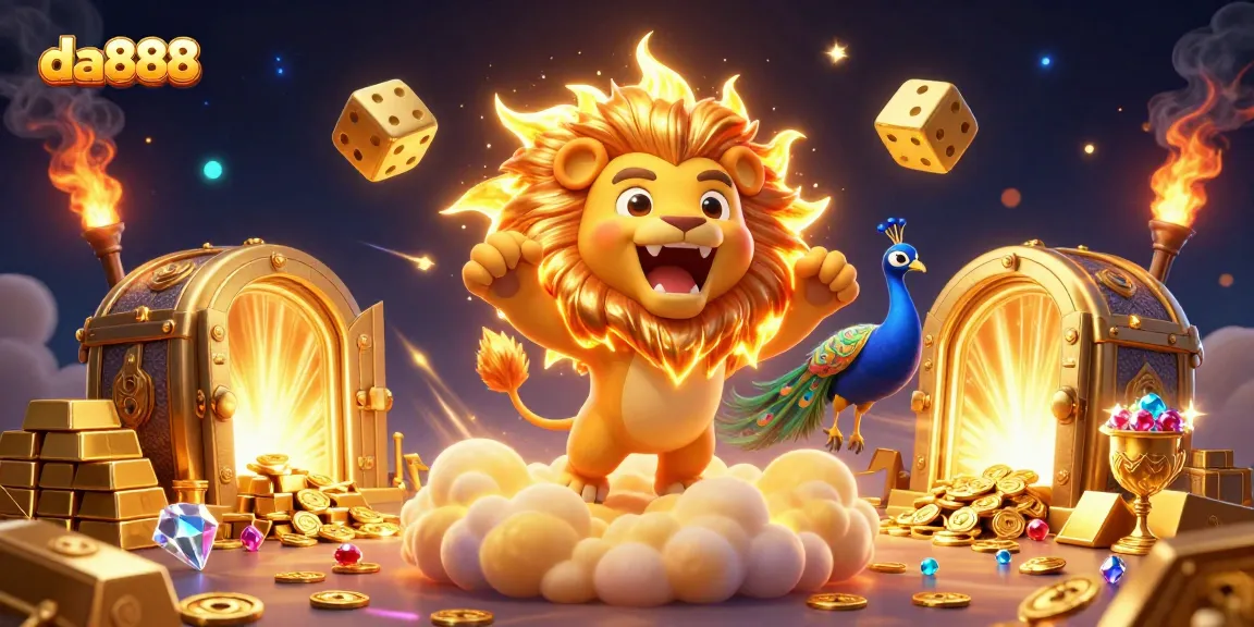 Experience da888's exciting casino atmosphere with a dynamic 3D scene featuring vibrant characters and casino elements.