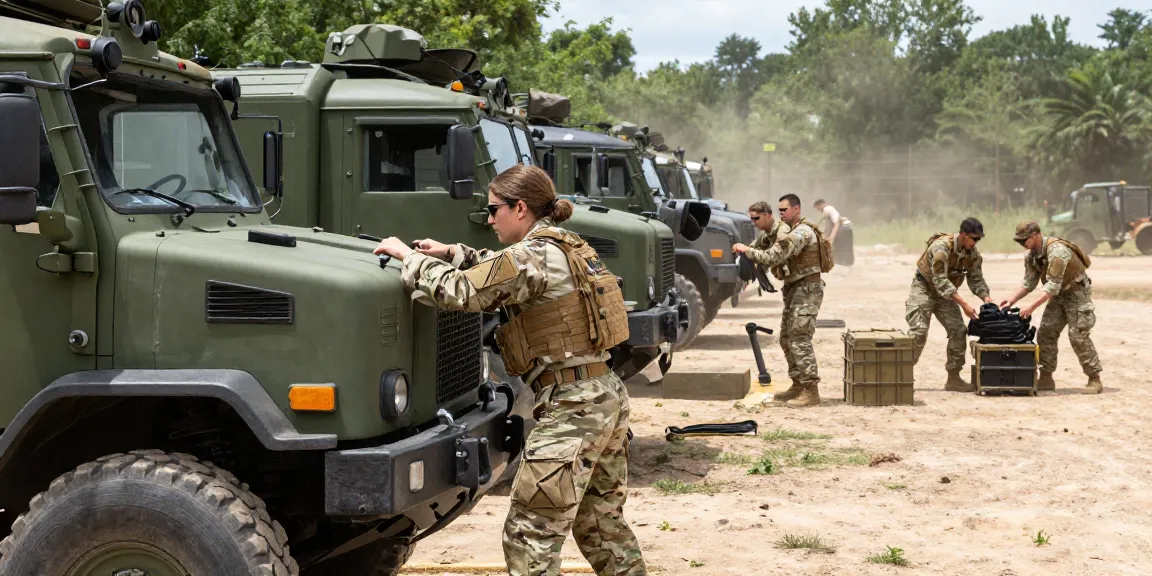 88m Motor Transport Operators in military training, overseeing vehicle operations in a dynamic outdoor environment.