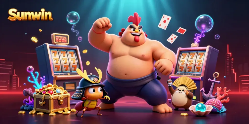 Experience the thrill of Sunwin with dynamic 3D characters and engaging gambling scenes.
