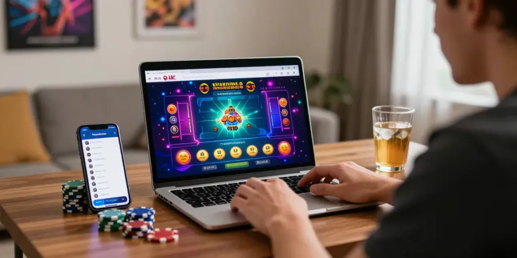 Exciting non UK casino gaming experience with a player and immersive visuals.