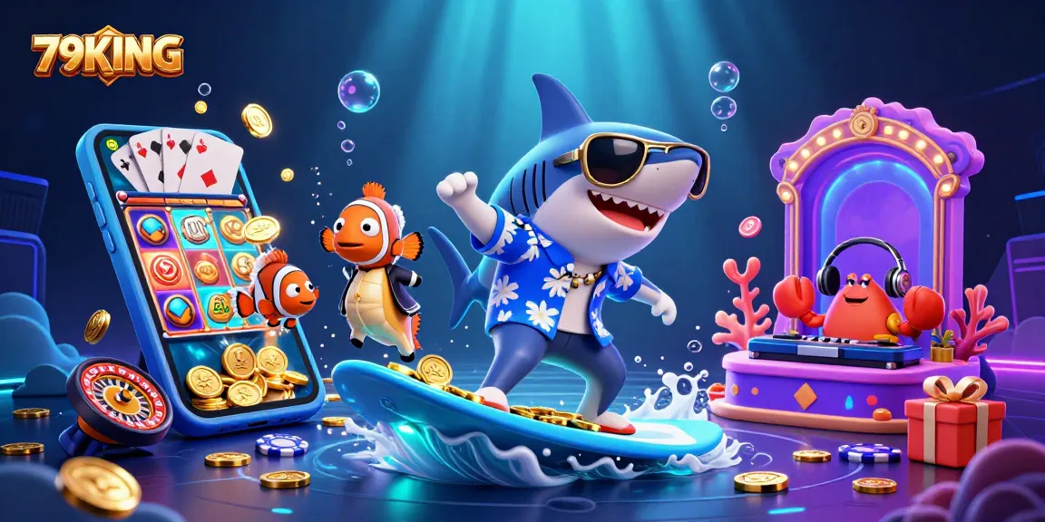 Experience thrilling wins with 79KING’s vibrant underwater casino adventure illustration.