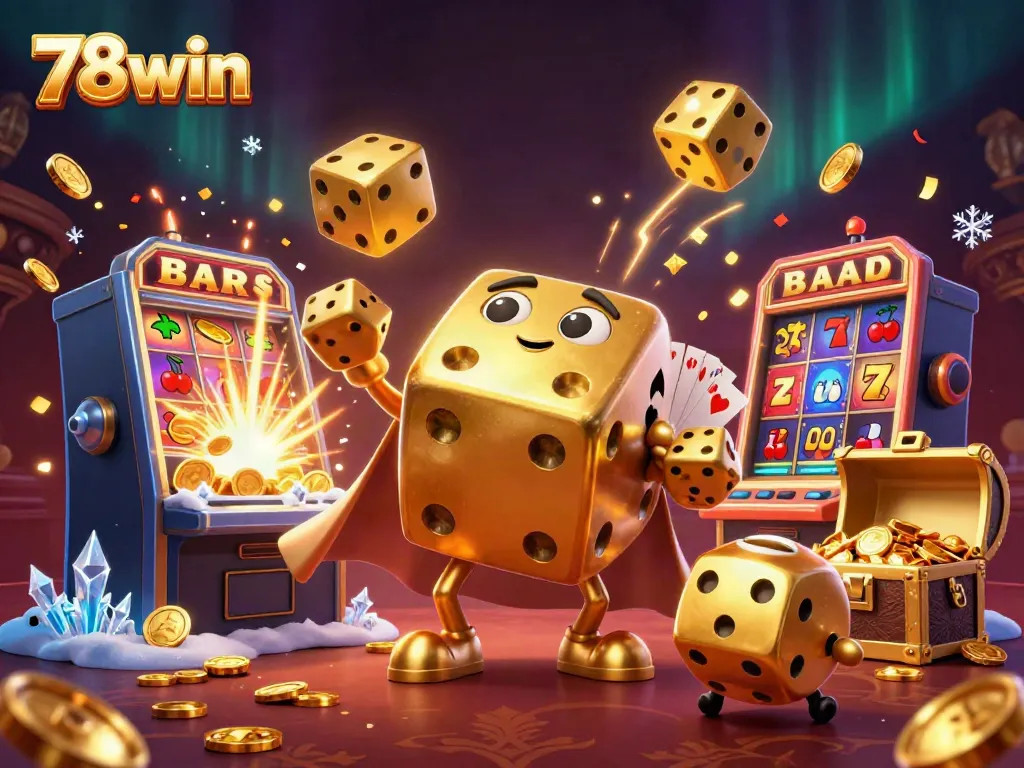 Experience thrilling gaming with 78win's vibrant 3D casino illustration featuring dynamic characters and rich elements.