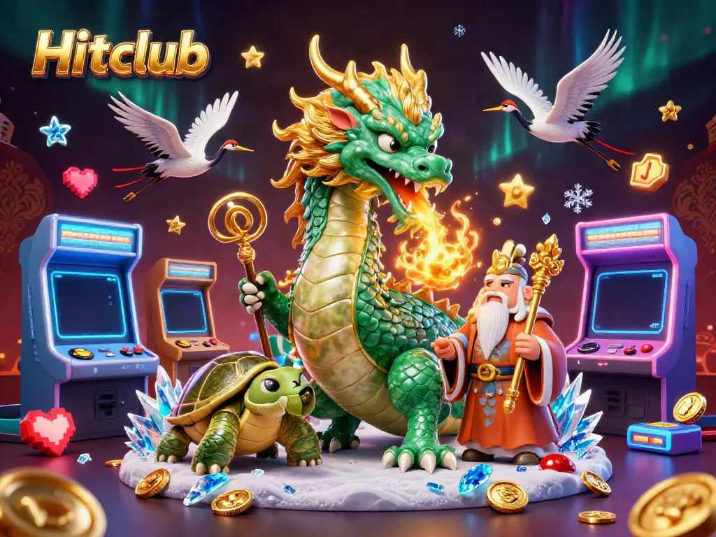 Engage in Hitclub's thrilling gaming experience with vibrant dragons and lucky symbols.