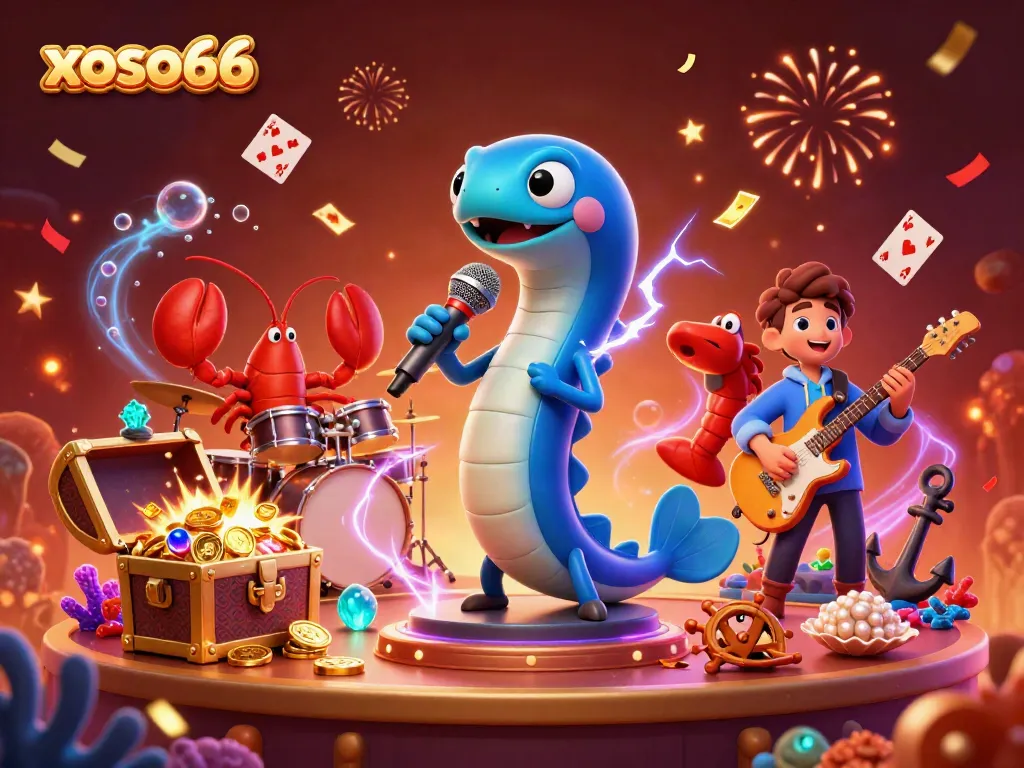 Engage in exciting wins with xoso66 as a DJ electric eel in an underwater casino scene