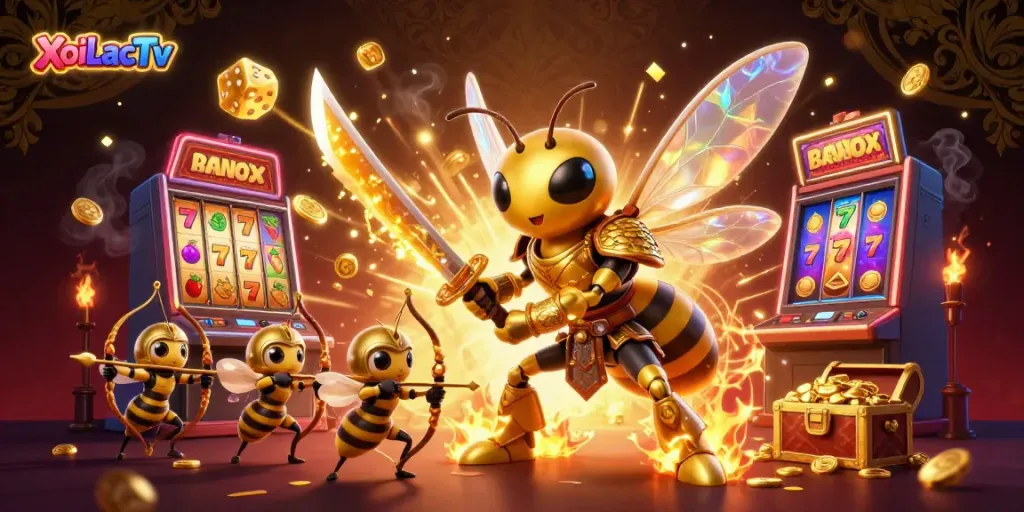 XoiLacTv enhances your winning experience with a vibrant 3D casino-themed illustration featuring dynamic slot elements.