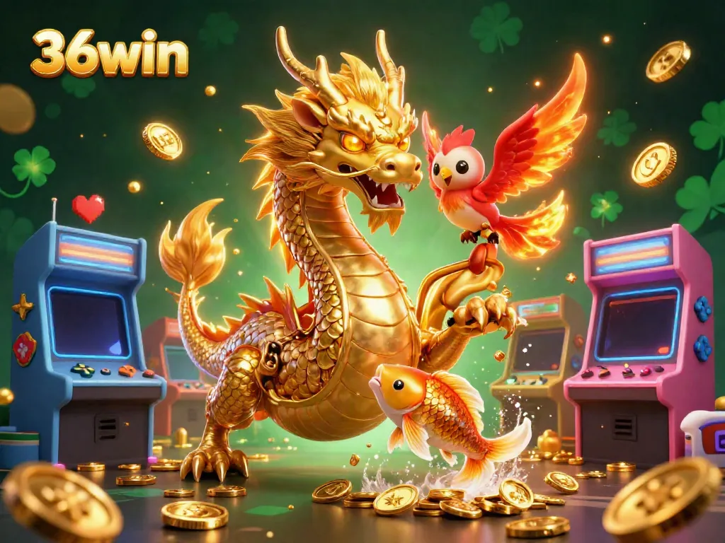Experience the thrilling excitement of 36win, featuring a dragon and phoenix in an engaging casino setting.