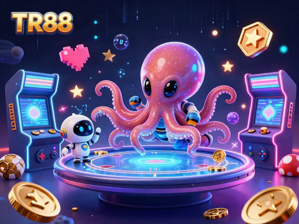 Engage with the thrilling TR88 experience at a holographic poker table with alien beings.