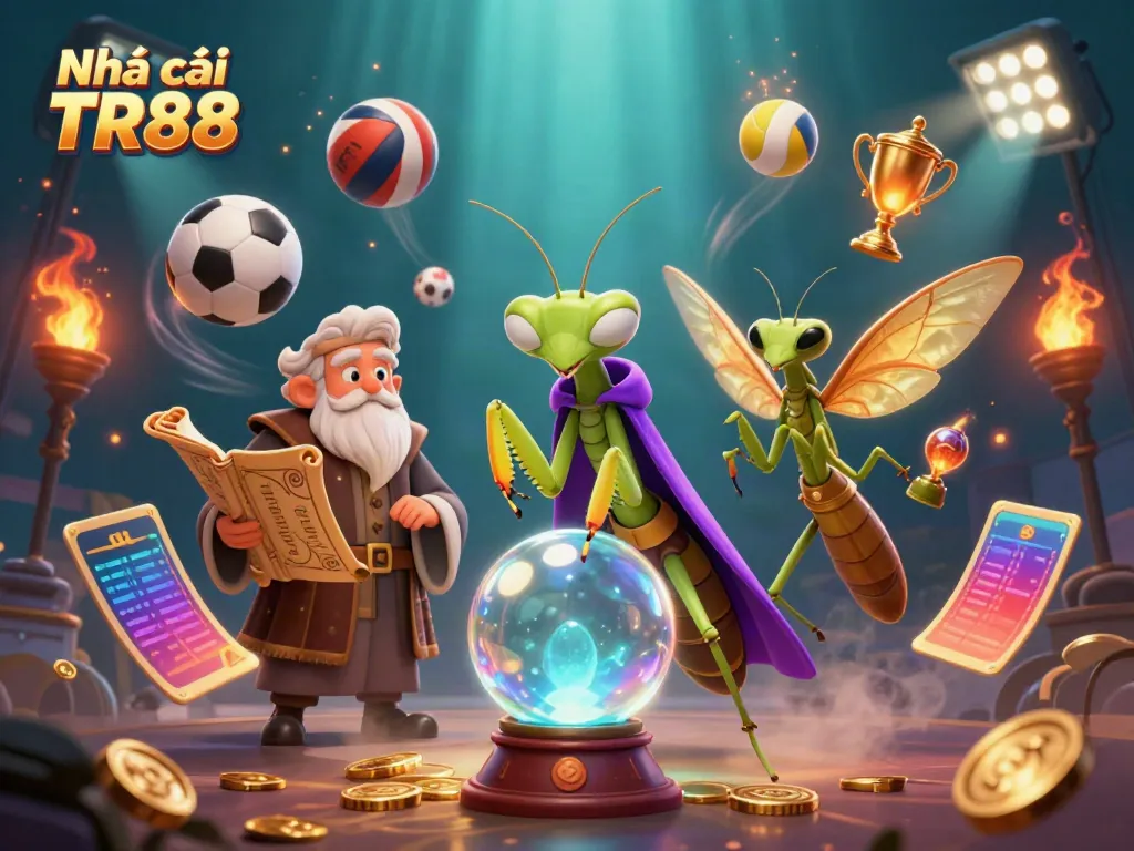 Engage with the thrilling world of Nhà cái TR88, featuring vibrant 3D characters and dynamic sports elements.