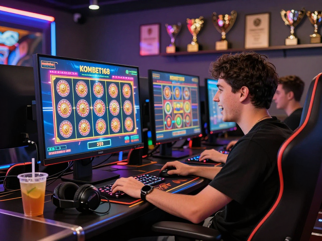 Player engaging with KOMBET168 online casino on a sleek monitor.