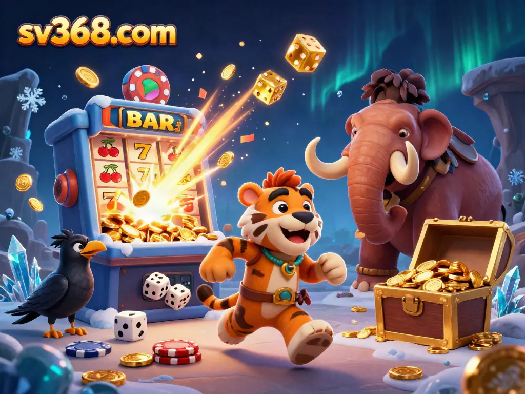 sv368com engages players in a vibrant prehistoric casino adventure featuring animated characters and game elements.