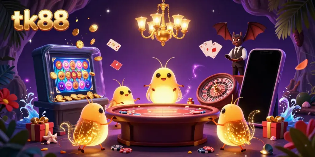 Experience the tk88 casino ambiance with glowworms lighting up the vibrant gaming scene.