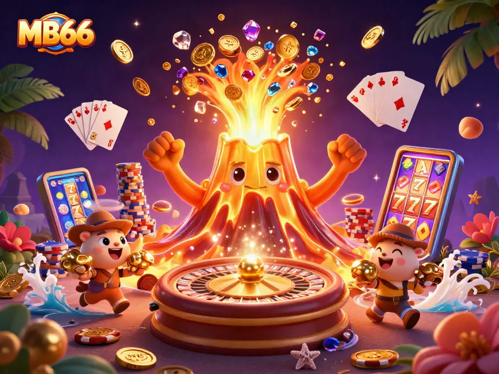 Enjoy thrilling moments at MB66 with a 3D cartoon volcano erupting treasures and casino games.