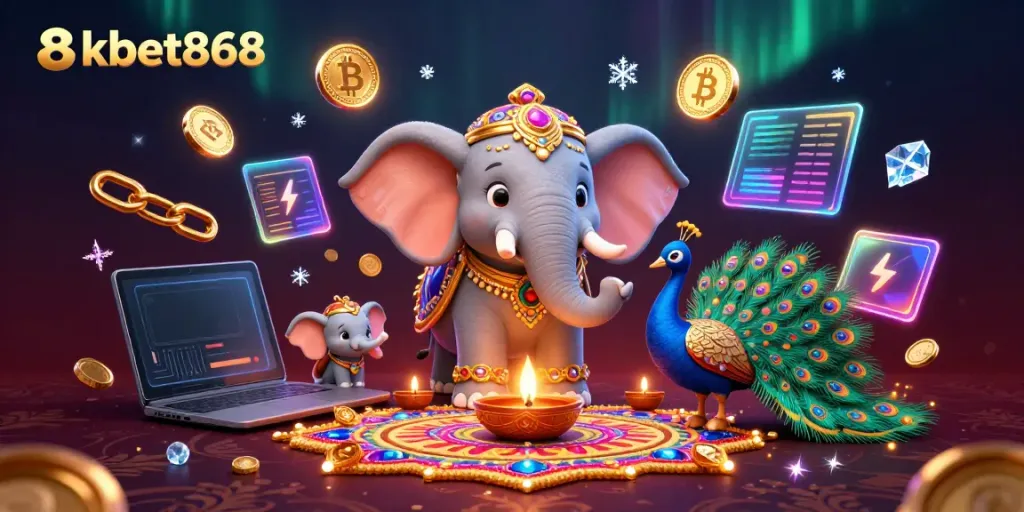 Experience thrilling excitement at 8xbet868 with vibrant casino elements in a colorful Diwali-themed scene.