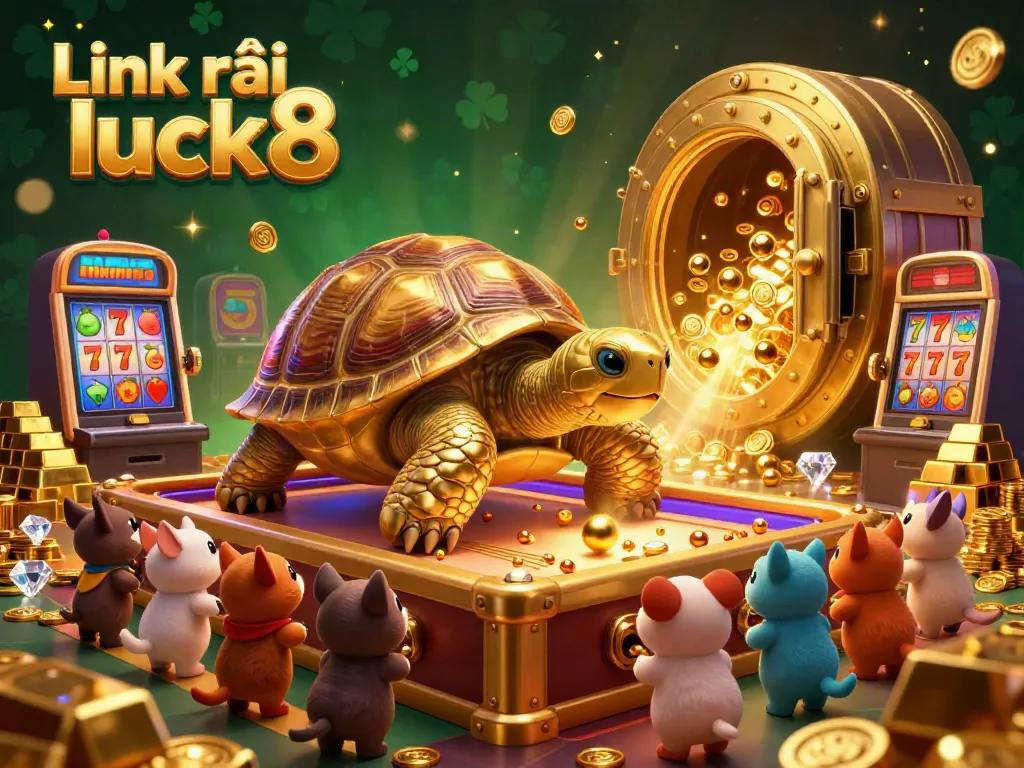Experience exhilarating gameplay at Link vào luck8 with vibrant slots and casino elements in a lively scene.