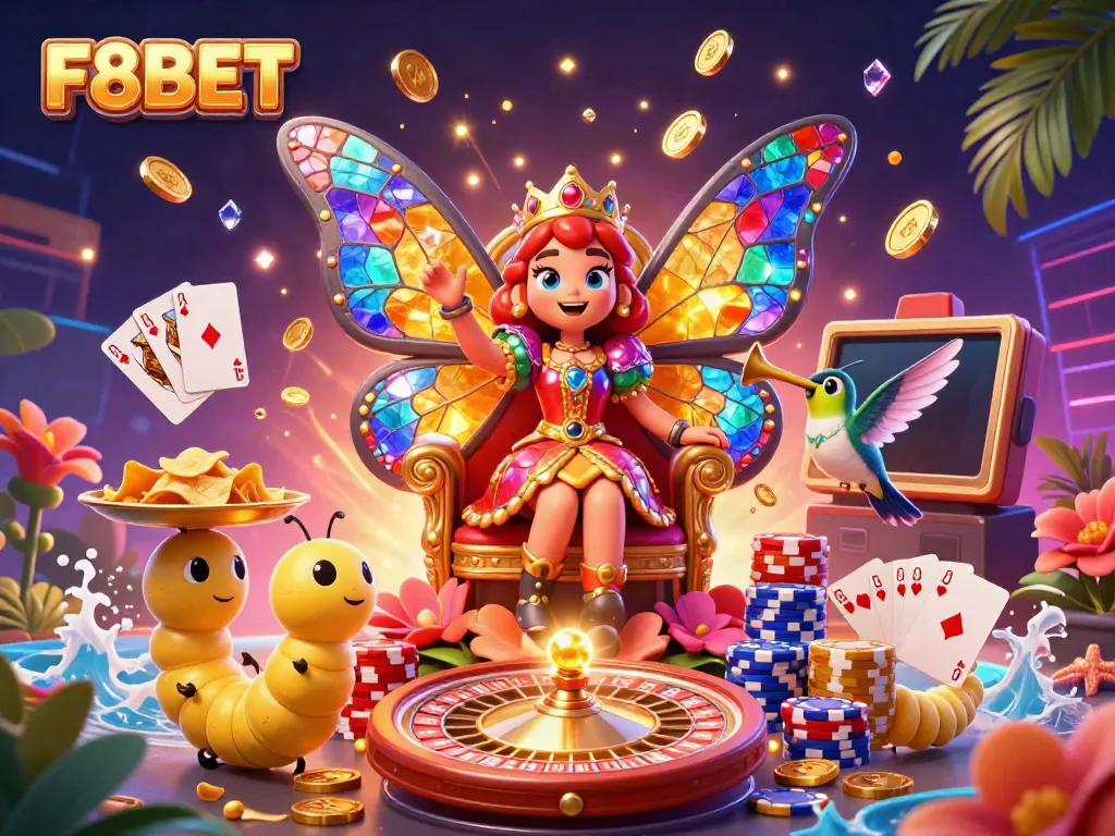 Experience the vibrant world of F8BET with casino-themed elements and animations in this energetic scene.