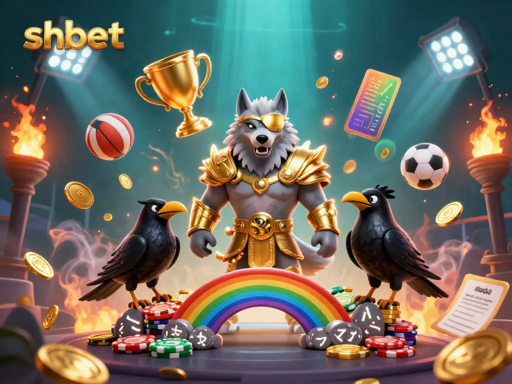 Win big at shbet with an illustration of a dynamic casino scene featuring Odin and his ravens.