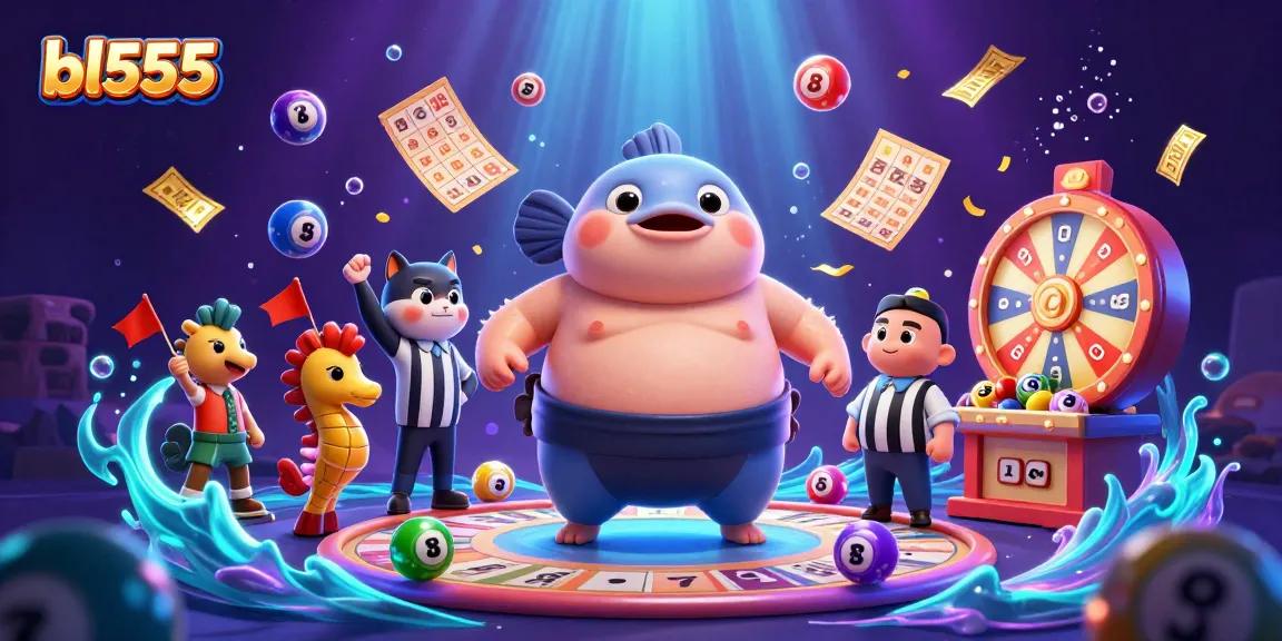 Experience the vibrant excitement of bl555 with a cartoon blowfish in a casino-themed underwater arena.