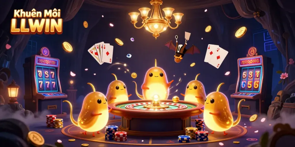 Join the excitement with Khuyến Mãi LLWIN as glowworms illuminate a dazzling casino scene!