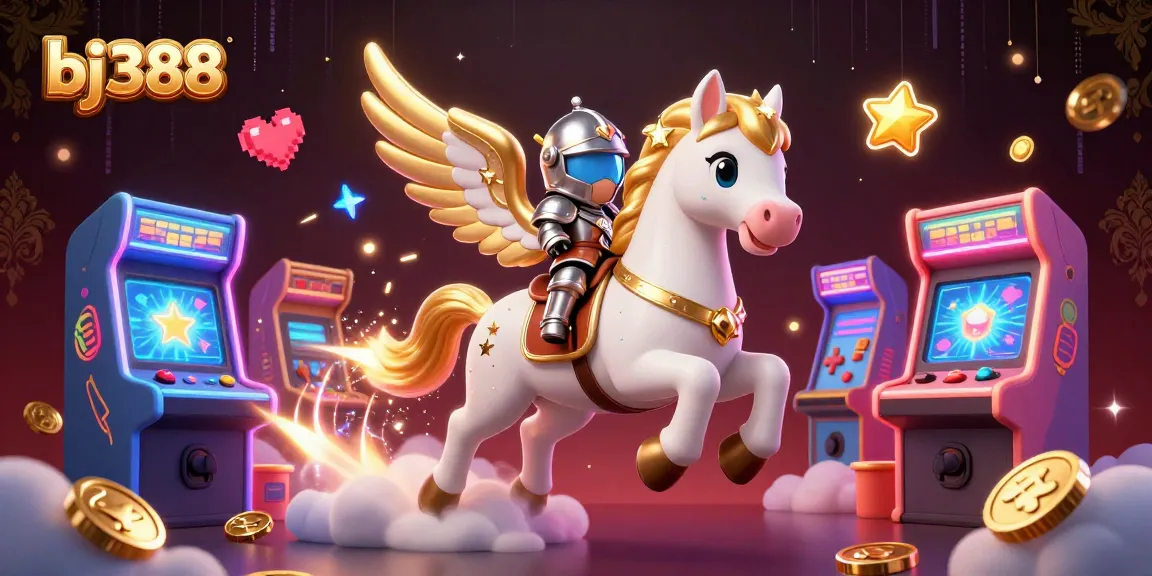 Engage with the vibrant bj388 casino scene featuring a celestial horse and knight amidst dynamic gaming elements.
