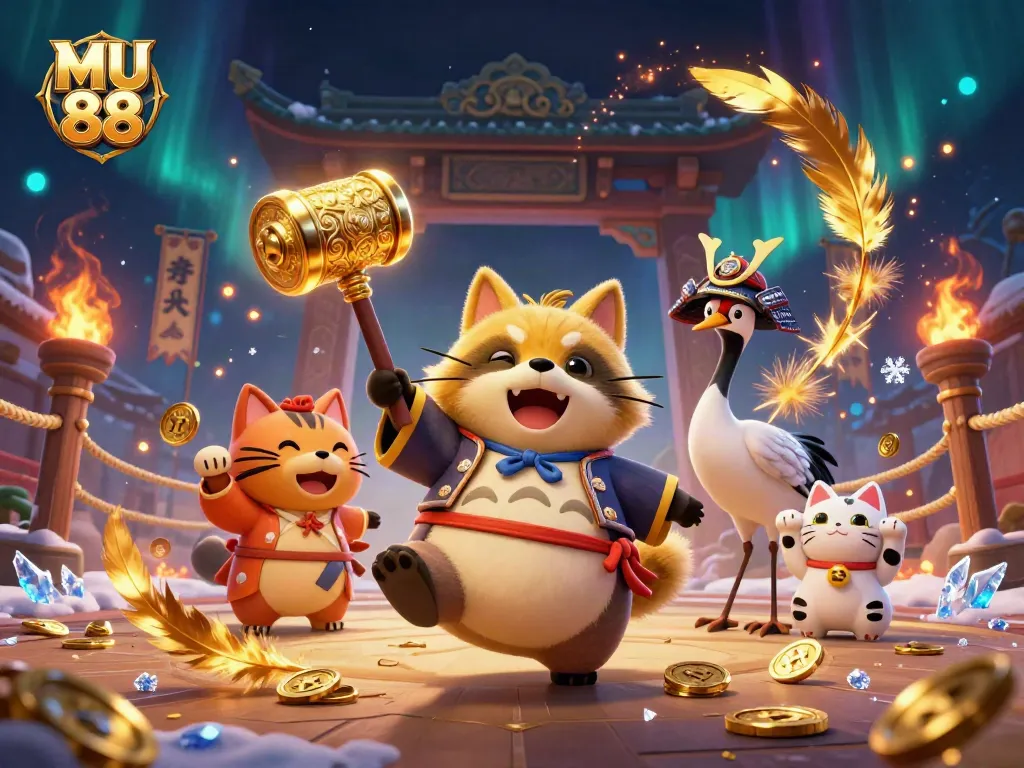 Engage with MU 88 in a vibrant casino scene featuring luck and fortune elements.