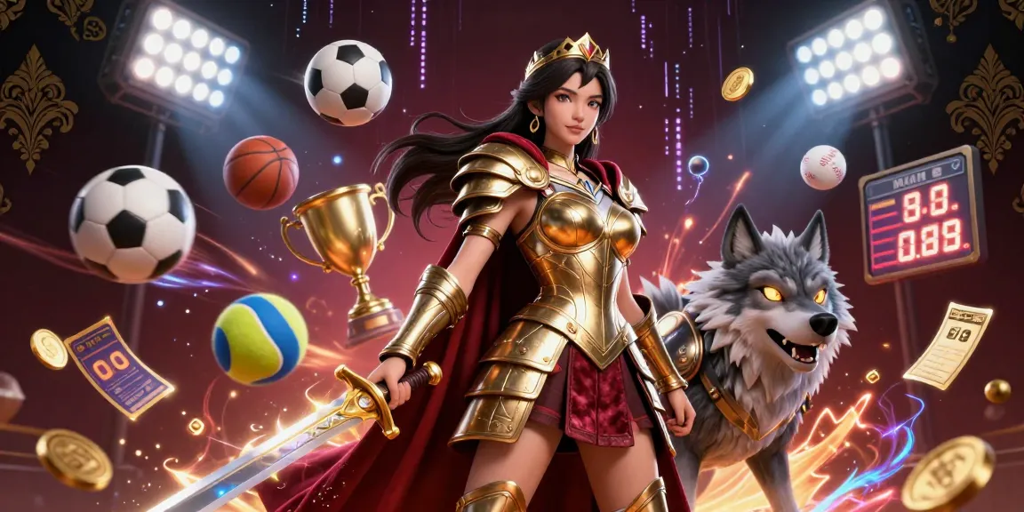 S8 offers thrilling live sports betting with immersive visuals of a warrior queen amid sports elements.