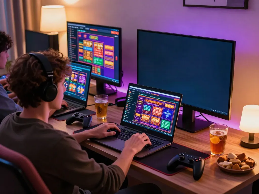 Engaging gaming setup showing a player enjoying non UK casino games on a stylish laptop.