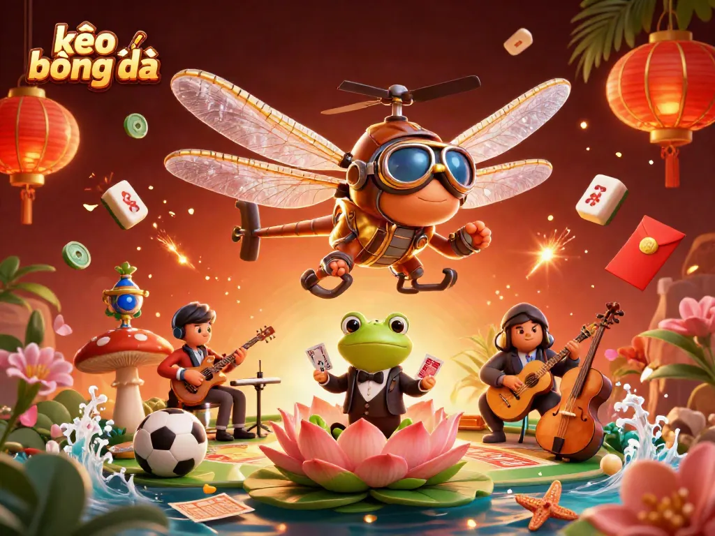 Engage with the exciting kèo bóng đá scene featuring a pilot and croupier amidst a lily pad casino backdrop.