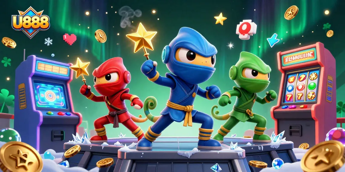 Experience the thrill of gaming with U888 as ninja chameleons engage in dynamic casino-themed action.