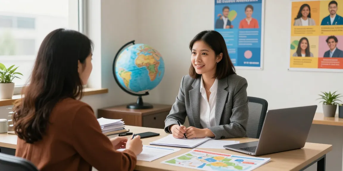 International student consultation at https://aisa.org.uk for study abroad advice in an inviting office.
