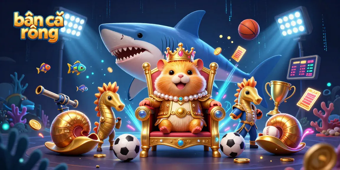 Experience bắn cá rồng with a dynamic scene of a fierce hamster king surrounded by vibrant underwater elements and game action.