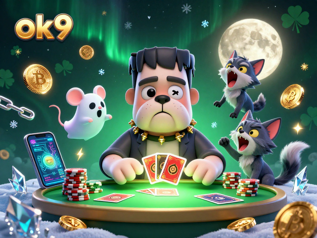 Engage with exciting action at ok9 casino, featuring a lively gambling scene with unique characters and vibrant game elements.