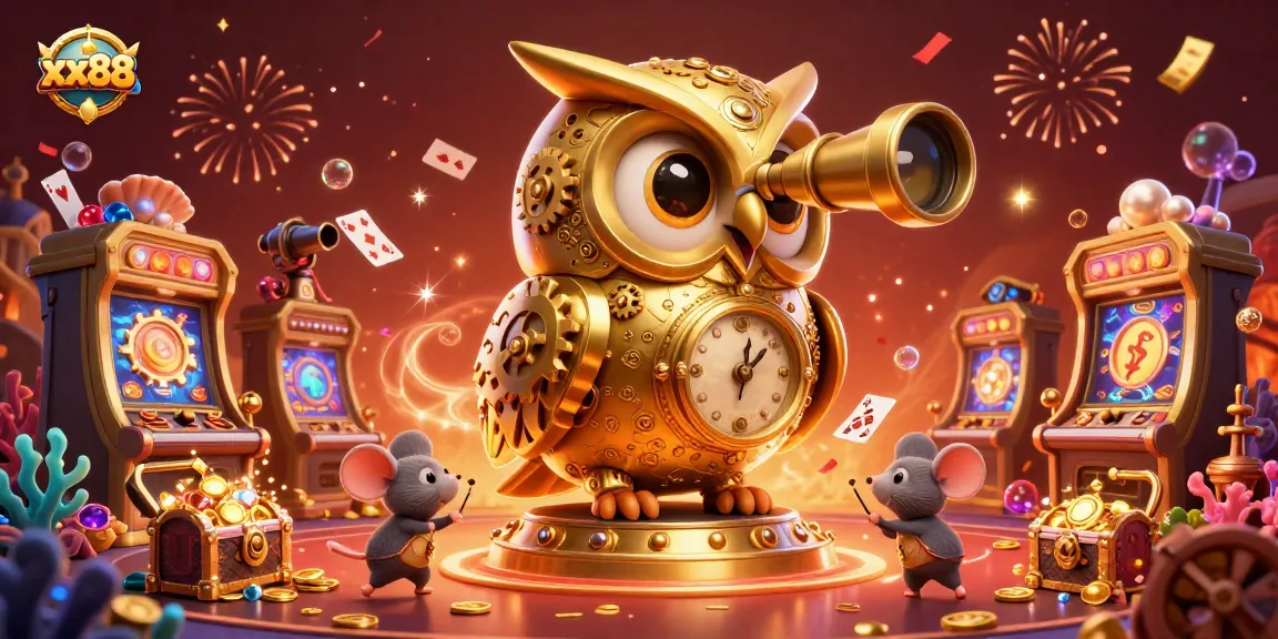 Engage with the dazzling xx88 casino experience featuring a golden owl and vibrant gaming elements.