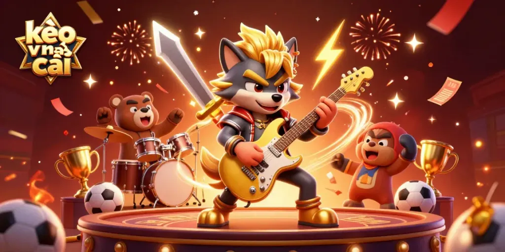 Experience exciting sports betting adventures with kèo nhà cái, featuring dynamic characters and vibrant casino elements.