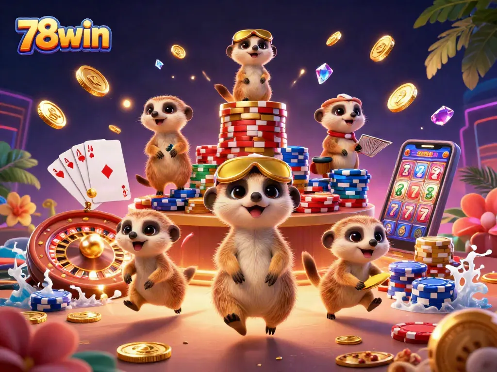 Experience thrilling casino gaming with 78win's vibrant meerkat characters in action.