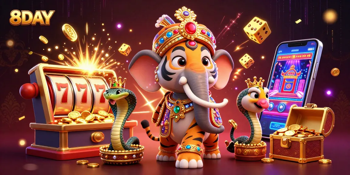 Experience jackpots at 8DAY with vibrant 3D illustrations of casino games and fun