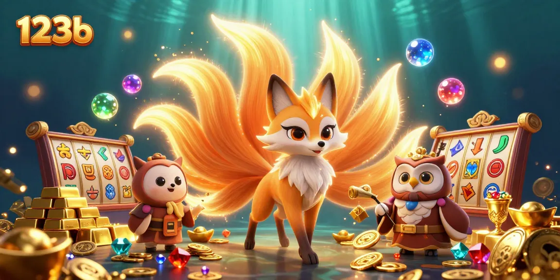 Spin the reels of 123b's vibrant slot games, surrounded by glittering treasures and magical characters.
