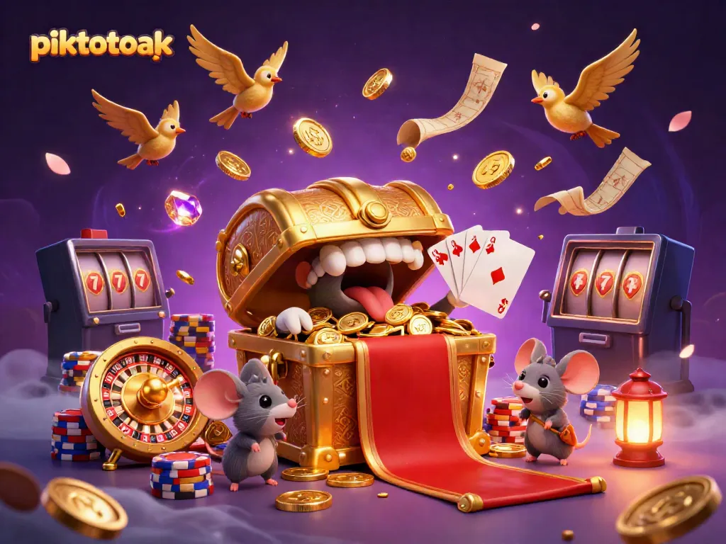 Experience exhilarating gameplay with piktotoapk's tantalizing treasure chest as coins cascade around
