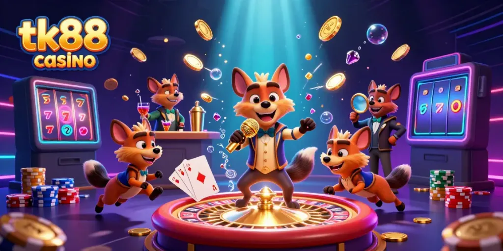 Catch the laughter and excitement at tk88 casino with hyenas in a vibrant 3D comedy club scene.