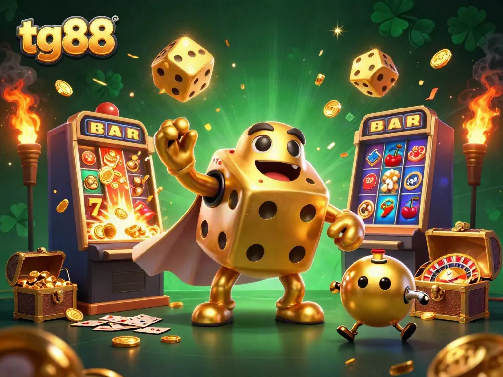 Experience thrilling action at tg88 casino with golden dice and jackpot explosions in a vibrant 3D scene.
