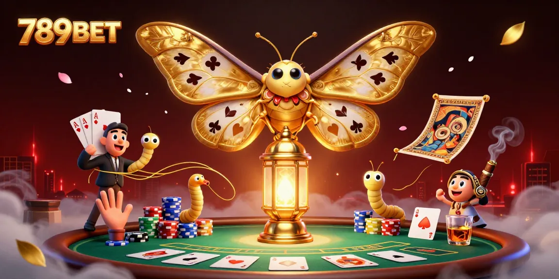 Join the excitement with 789BET as the vibrant atlas moth soars above a bustling casino table.