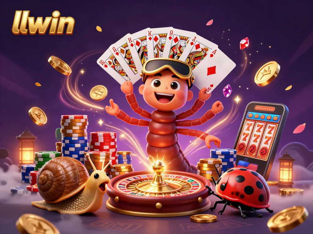 llwin showcases excitement with animated casino characters and vibrant game elements exploding with energy
