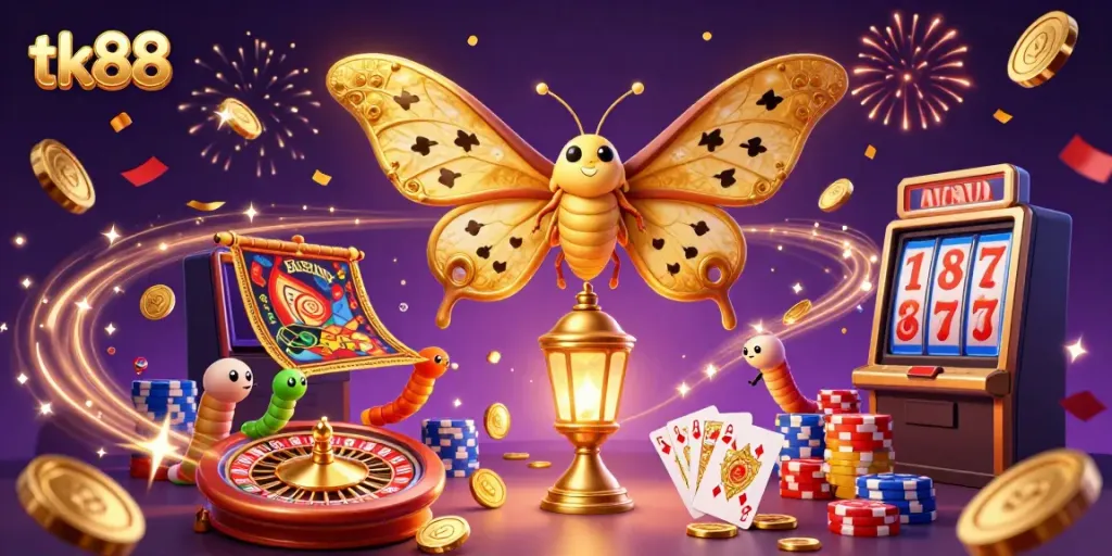 Experience the excitement of tk88 with vibrant casino elements in a captivating digital illustration.